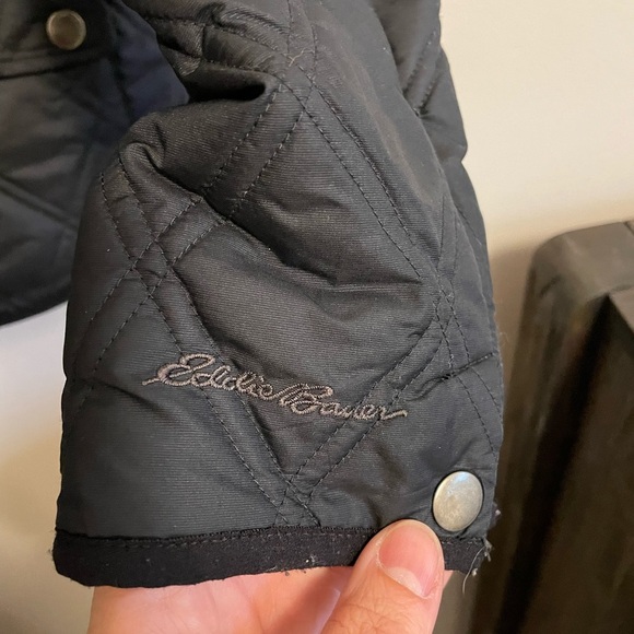 EDDIE BAUER- Black Insulated Quilted Jacket Full Zip Sz M Adj Waist Lined Casual - Picture 3 of 4